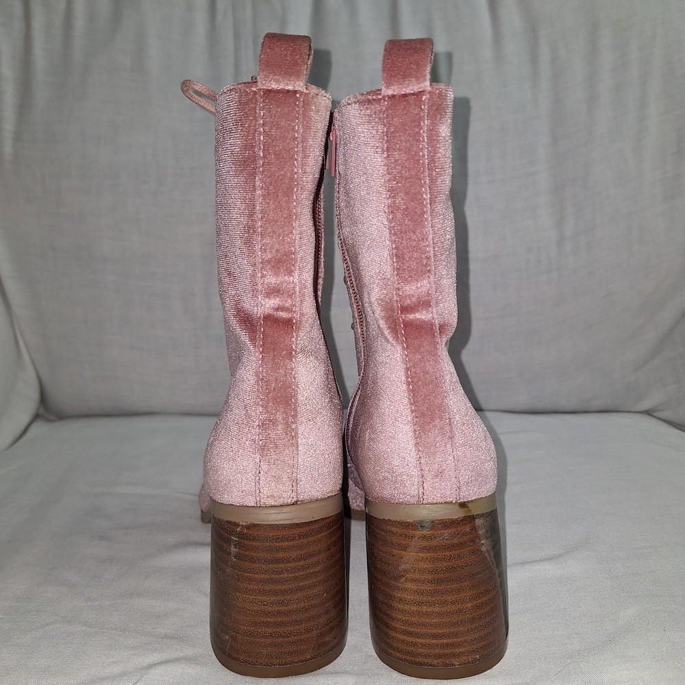 Crown & Ivy Sanna BLUSH PINK Velvet Lace Up Grandmacore Boots 6.5M Victorian - Picture 5 of 12